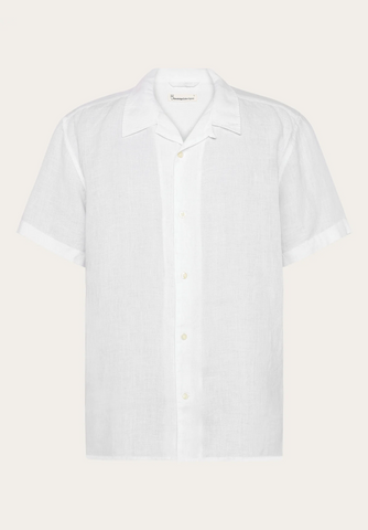 Knowledge Cotton Apparel Box Fit Short Sleeved Organic Linen Shirt