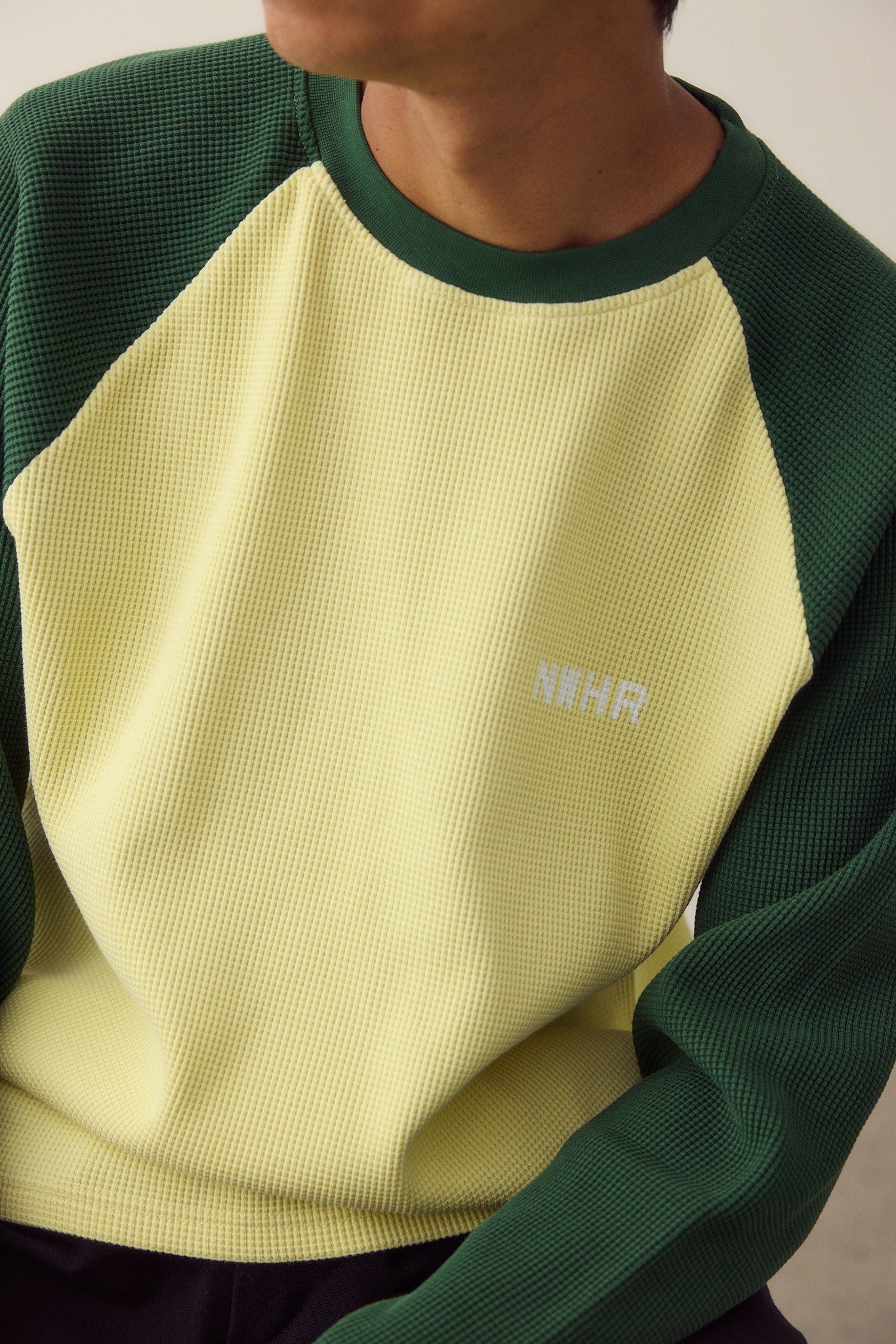 Green Waffle Crewneck Made Of Organic Cotton