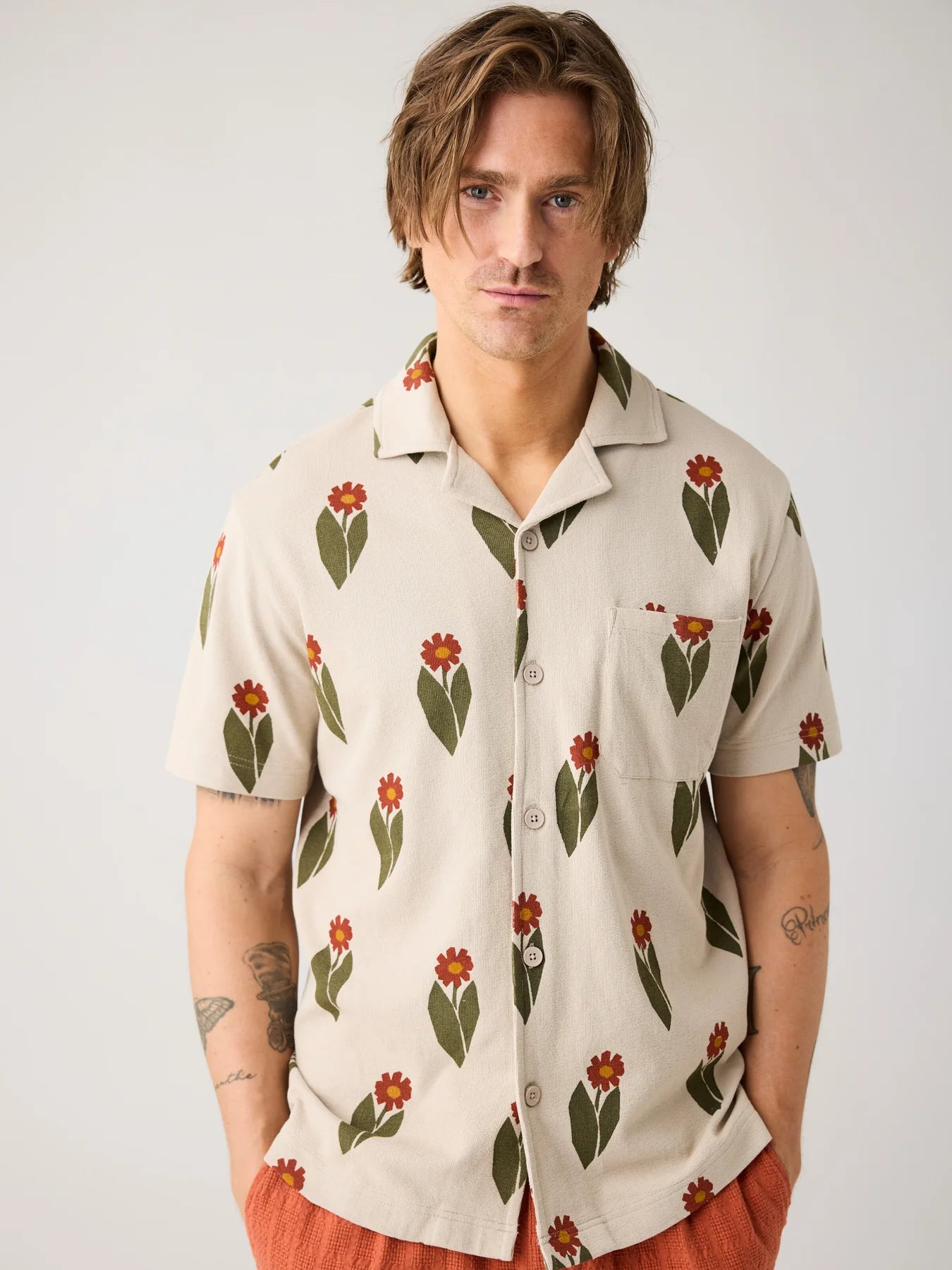 Bouclé Flower Print Shirt Made Of Organic Cotton