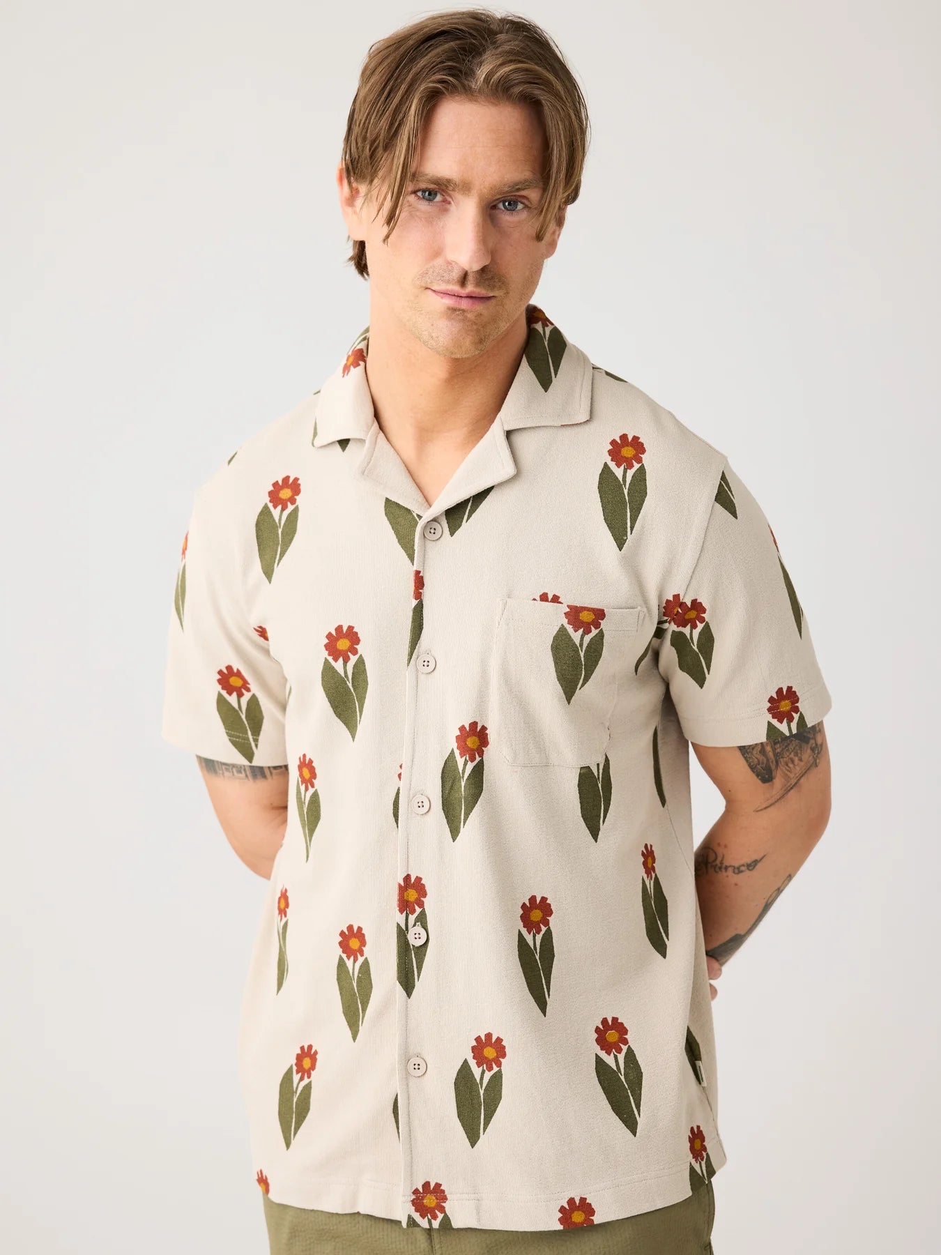 Bouclé Flower Print Shirt Made Of Organic Cotton