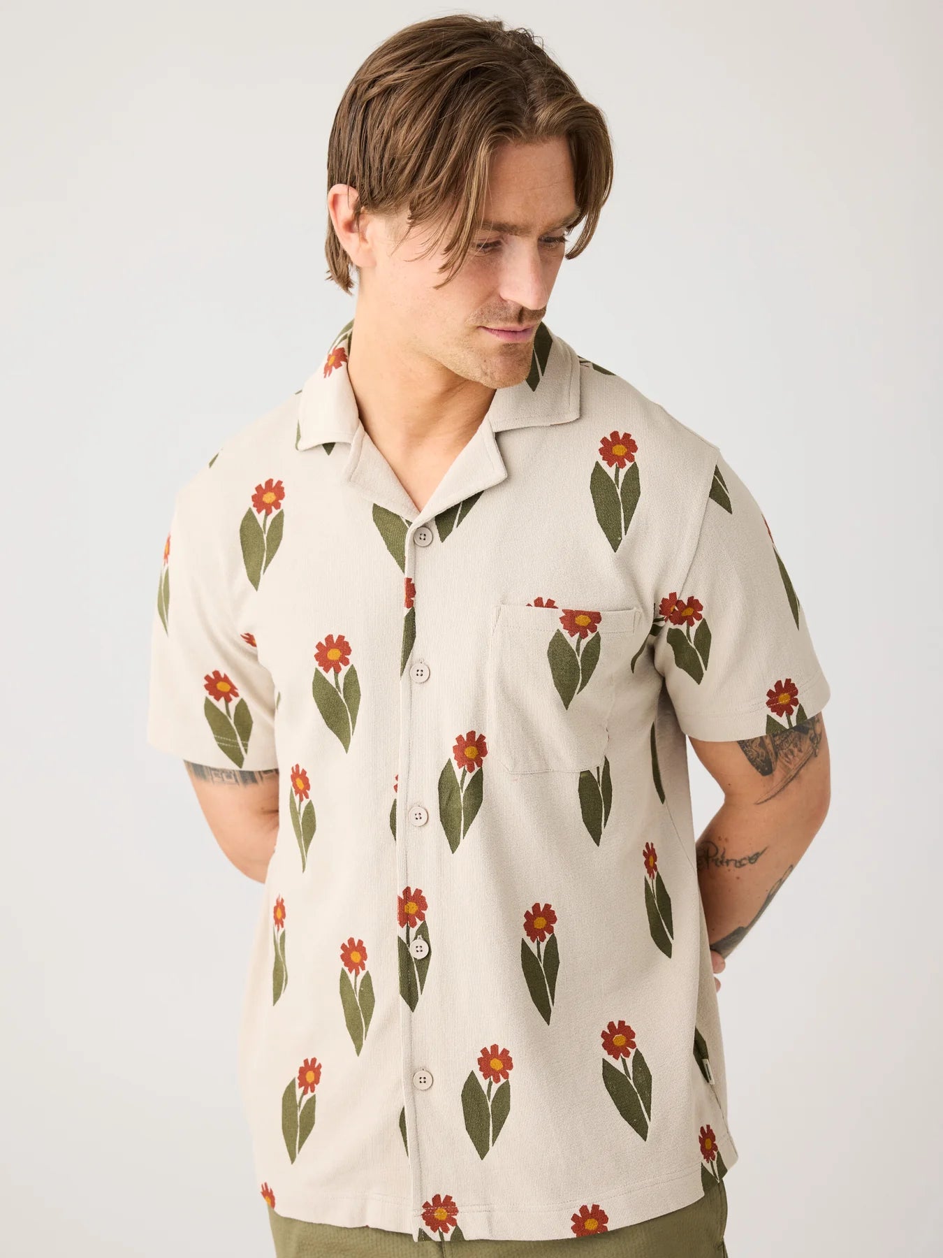 Bouclé Flower Print Shirt Made Of Organic Cotton