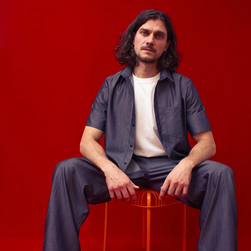 Indigo Twill Shirt Made Of Wool & Cotton