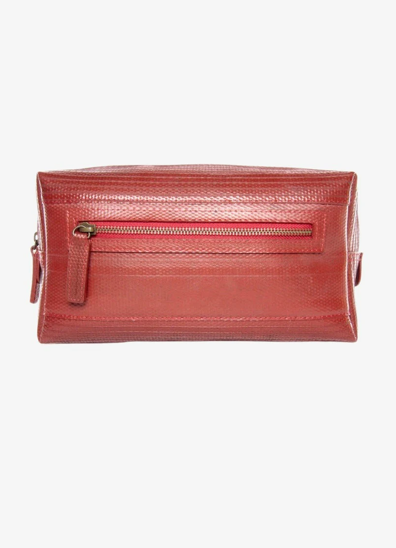 Large Washbag Red Made Of British Reclaimed Firehose/Parachute Silk