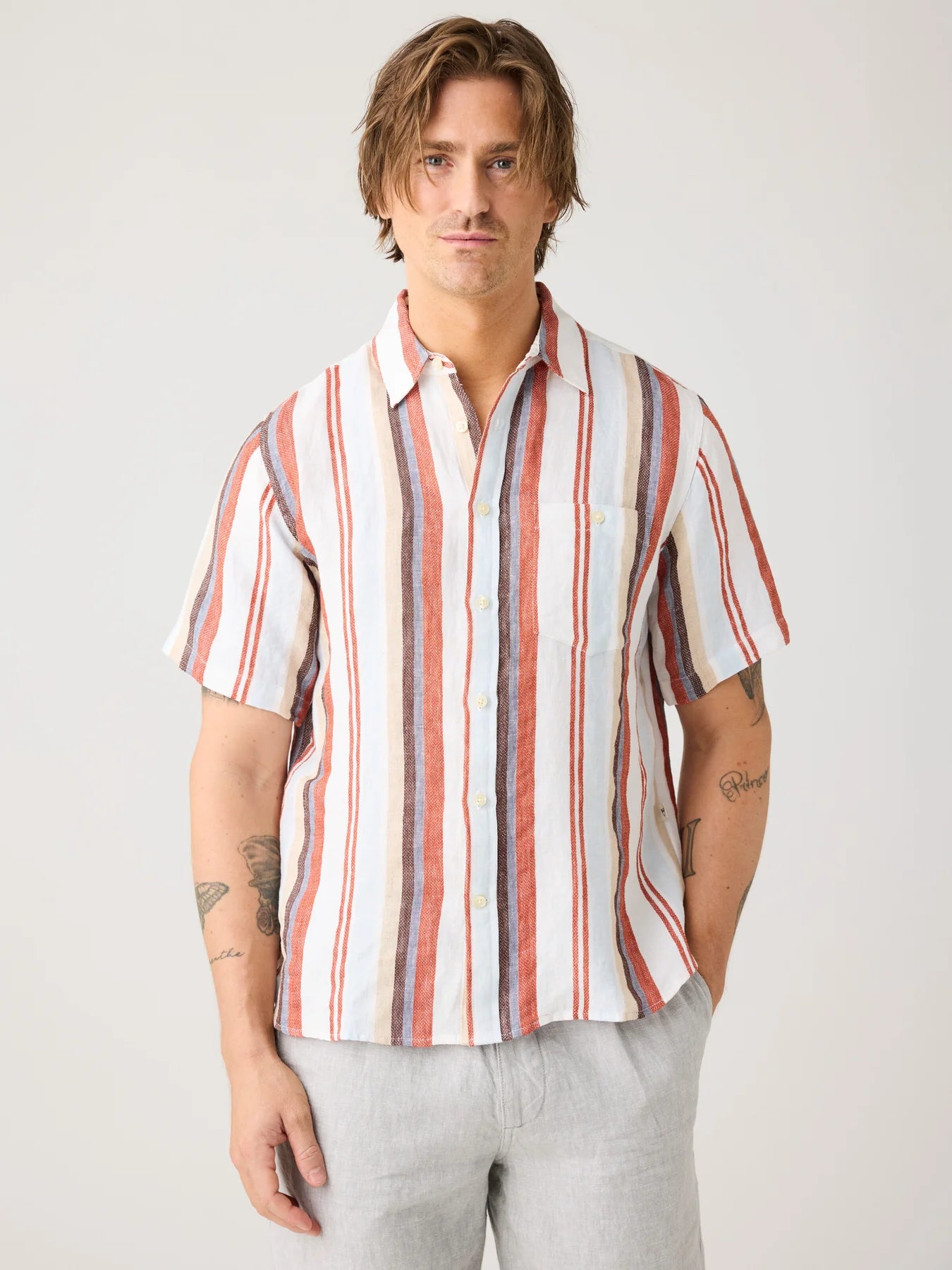 Stripe Short Sleeve Shirt Made Of Organic Linen