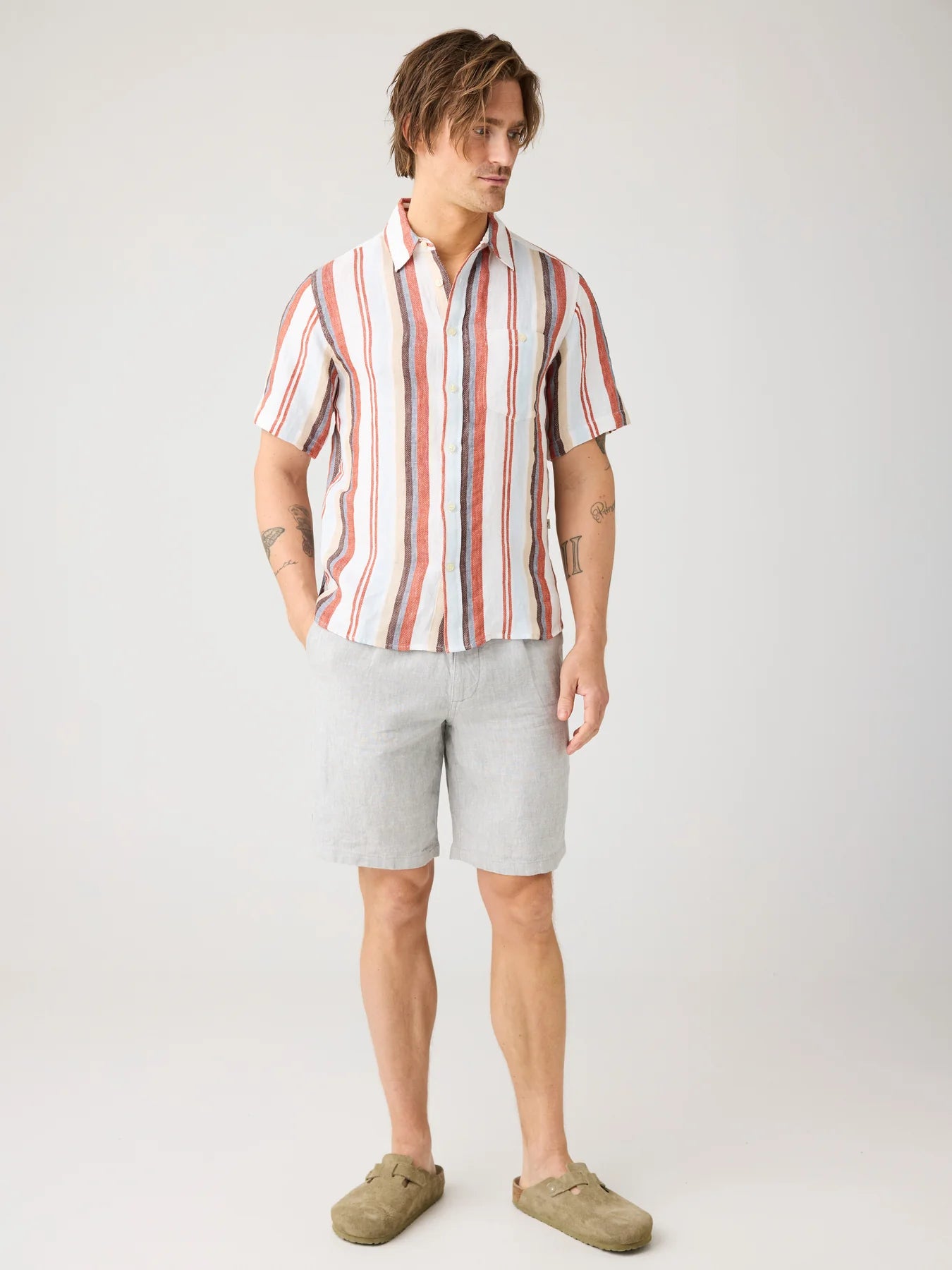 Stripe Short Sleeve Shirt Made Of Organic Linen