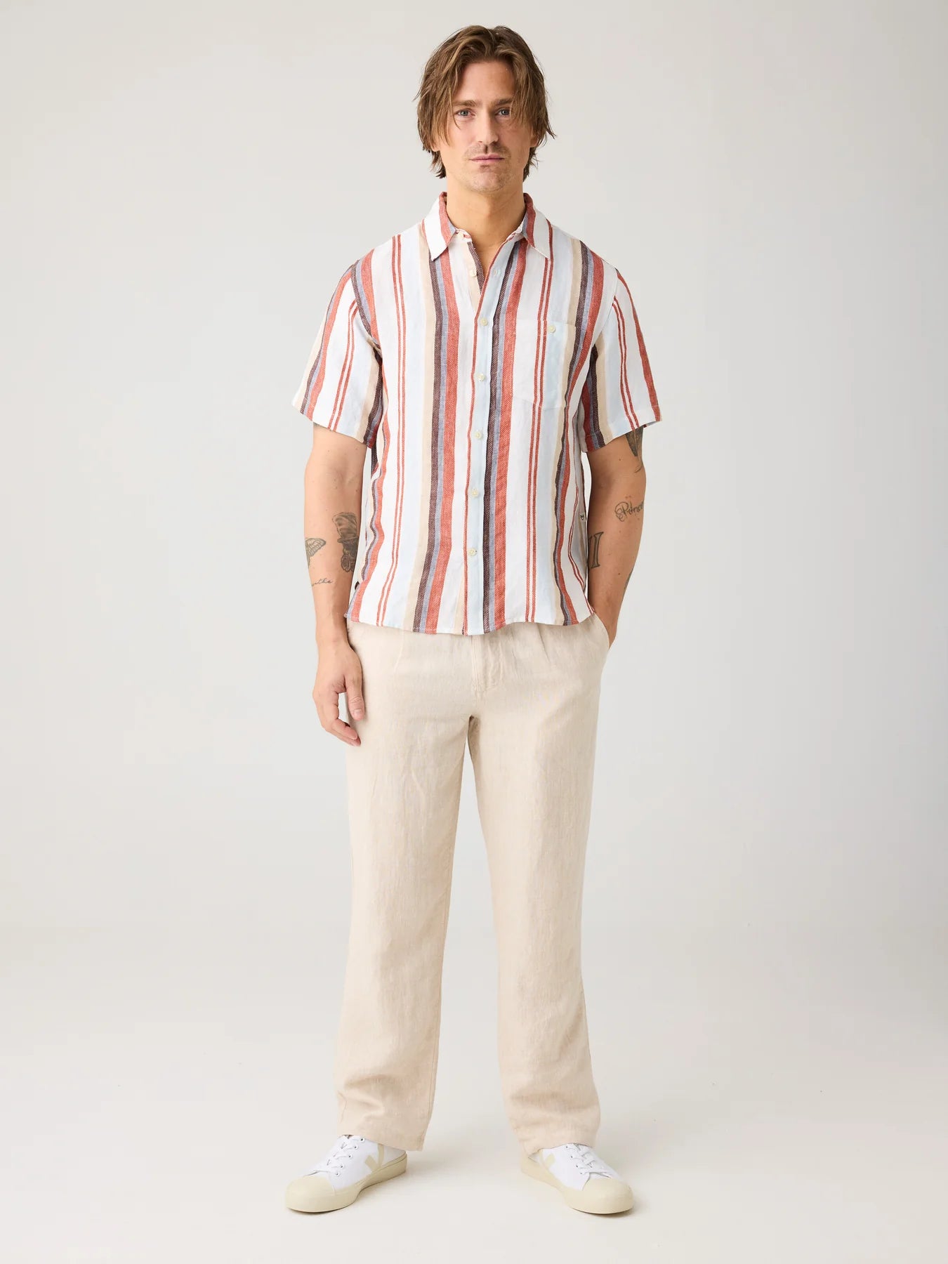 Stripe Short Sleeve Shirt Made Of Organic Linen