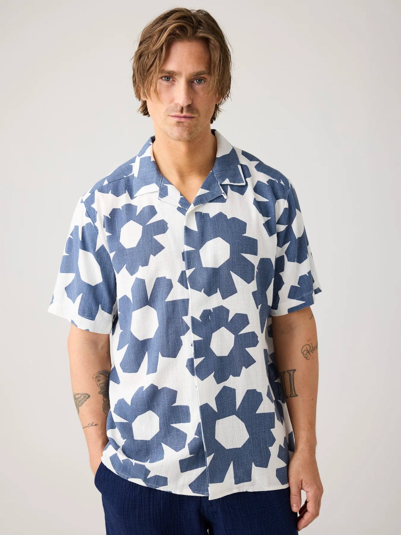 Relaxed Print Short Sleeve Shirt Made Of EcoVero™ and Linen Blend