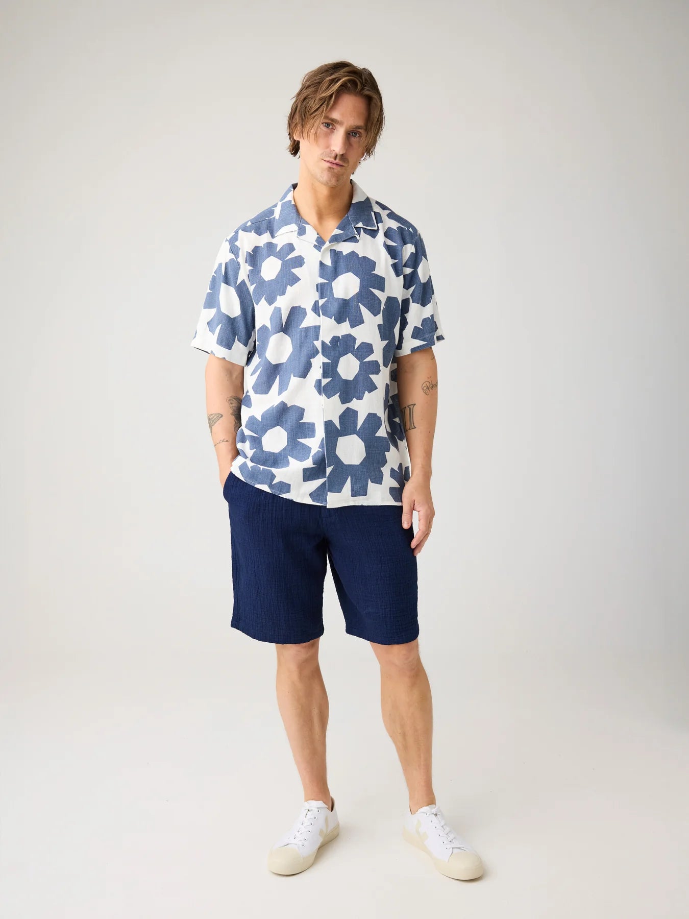 Relaxed Print Short Sleeve Shirt Made Of EcoVero™ and Linen Blend