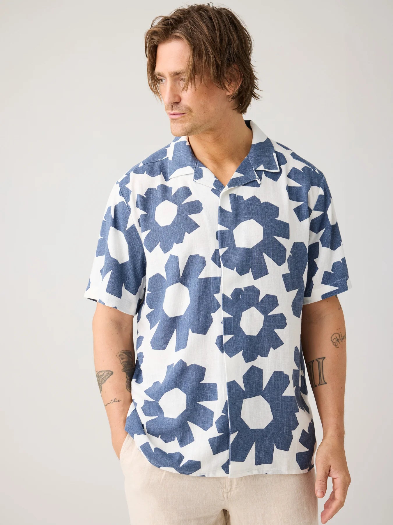 Relaxed Print Short Sleeve Shirt Made Of EcoVero™ and Linen Blend