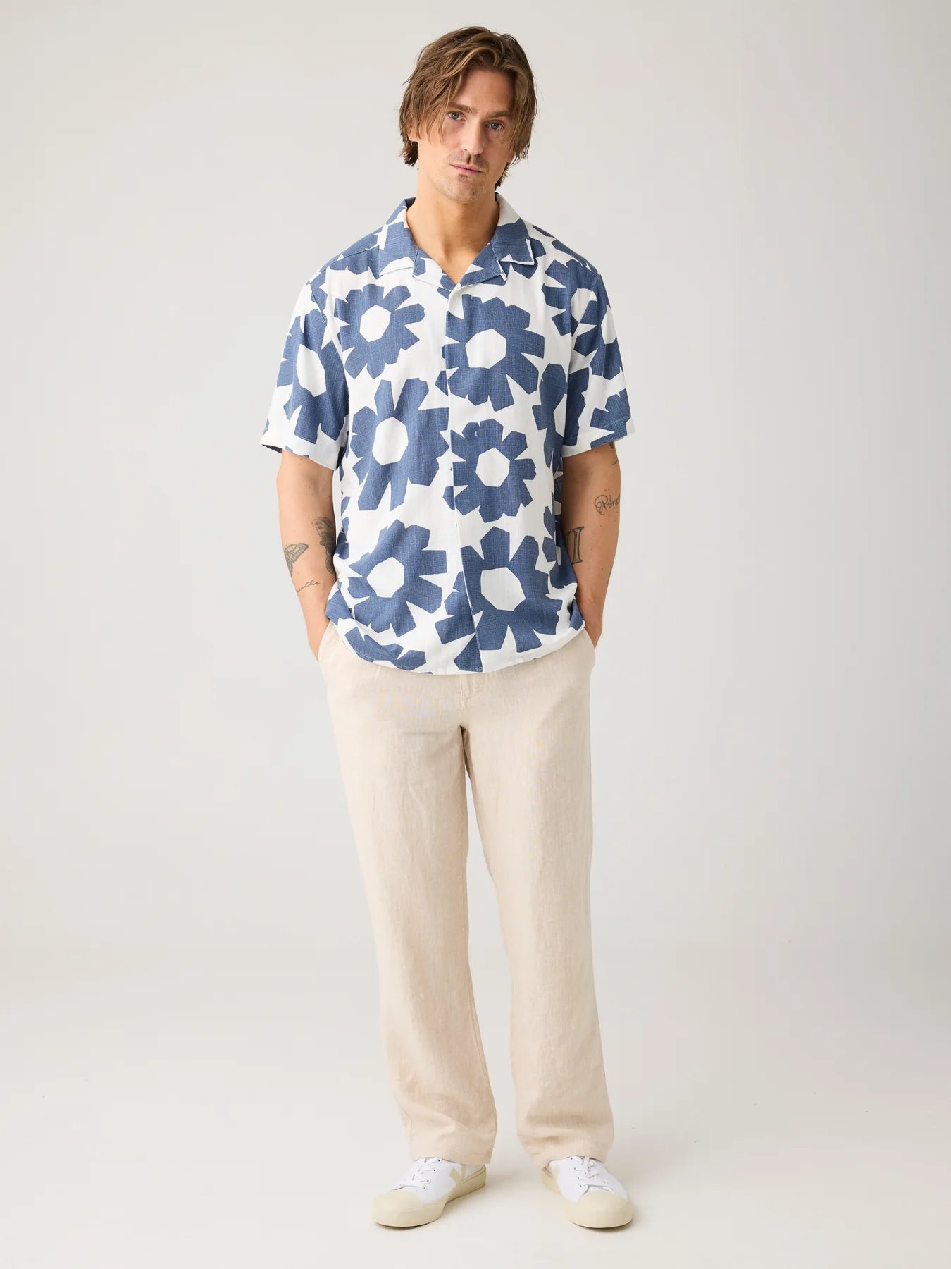 Relaxed Print Short Sleeve Shirt Made Of EcoVero™ and Linen Blend