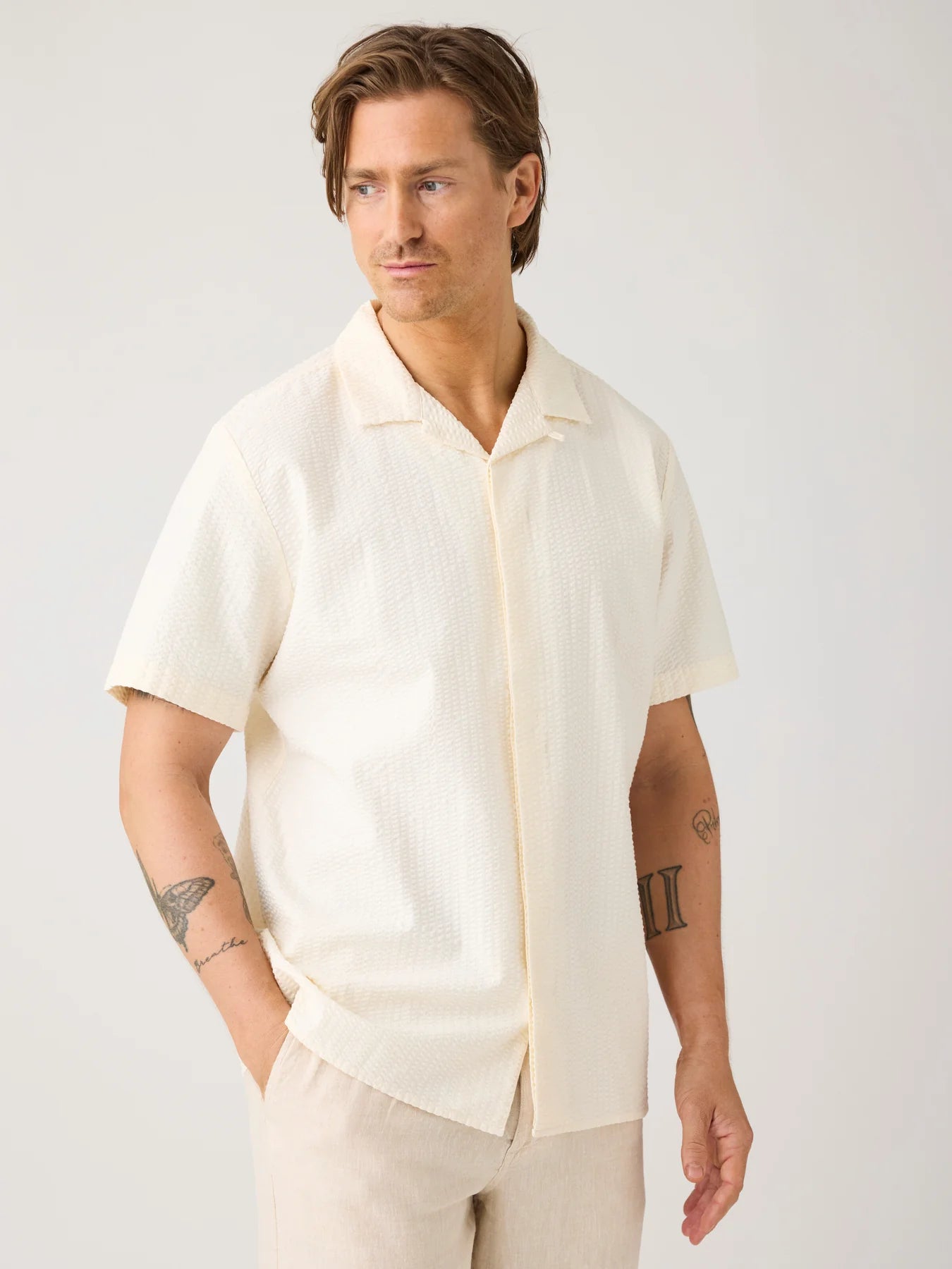 Relaxed Seersucker Short Sleeve Shirt Made Of Organic Cotton
