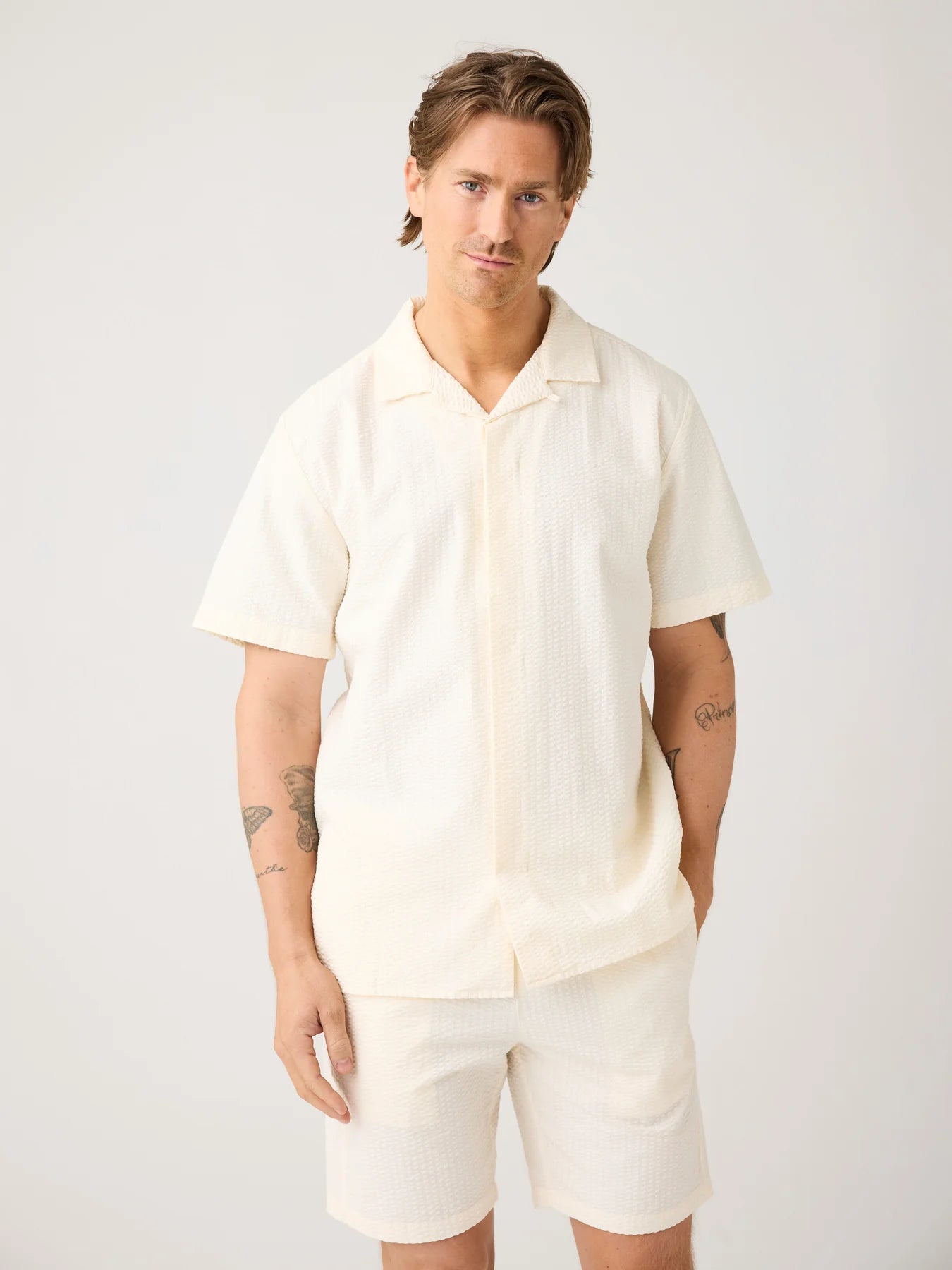 Relaxed Seersucker Short Sleeve Shirt Made Of Organic Cotton