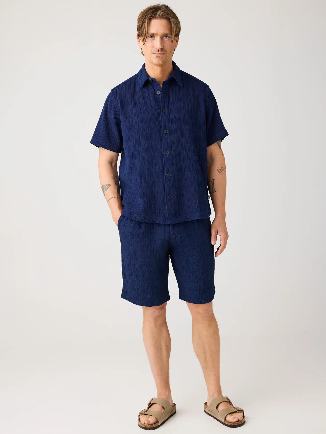 Relaxed Short Sleeve Indigo Shirt Made Of Organic Cotton