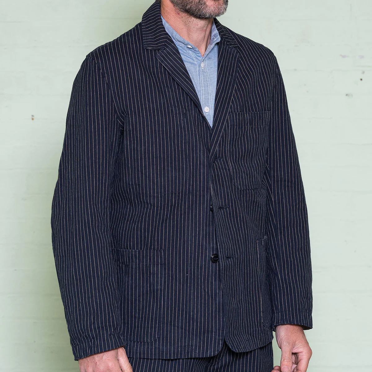 Load image into Gallery viewer, Yarmouth Oilskins Chalk Stripe Engineer Jacket

