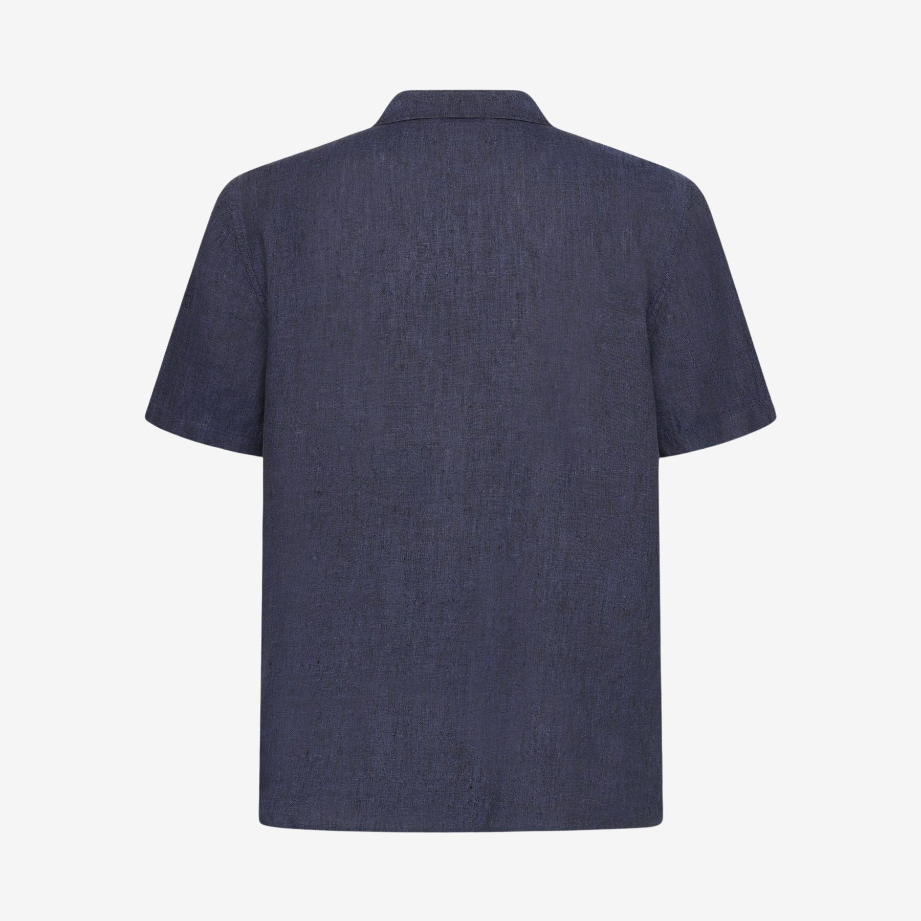 Knowledge Cotton Apparel Short Sleeve Organic Linen Shirt Regular Fit Yarndyed Total Eclipse Free UK Shipping