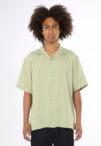 Knowledge Cotton Apparel Box Fit Short Sleeved Linen Shirt